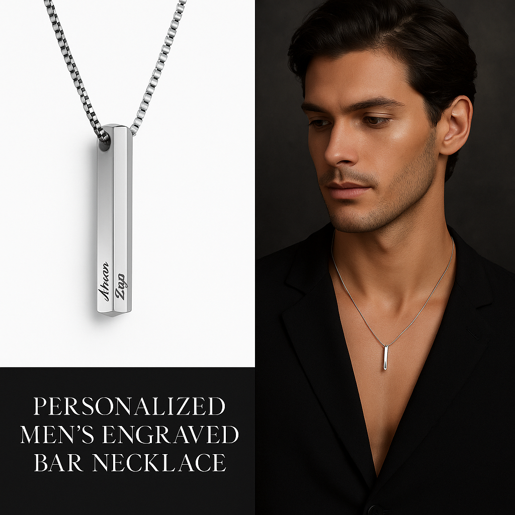 Personalized "Ahsan" Bar Necklace – Premium Stainless Steel Chain for Men