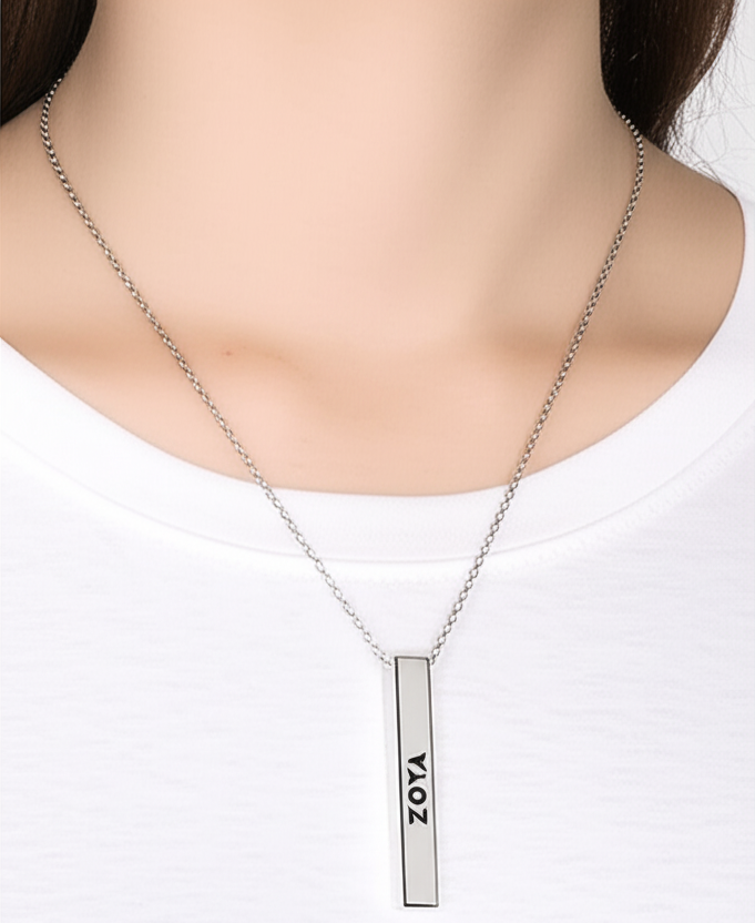 Personalized Name Bar Necklace – Custom Engraved “Zoya” Pendant for Women | Premium Stainless Steel Jewelry