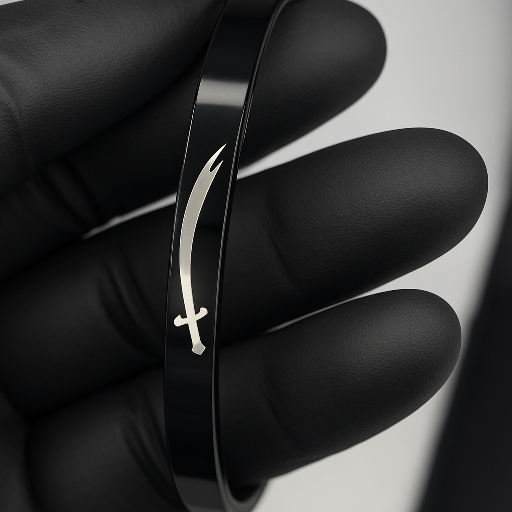 Customized Black Stainless Steel Zulfiqar Kara – Islamic Bold Style
